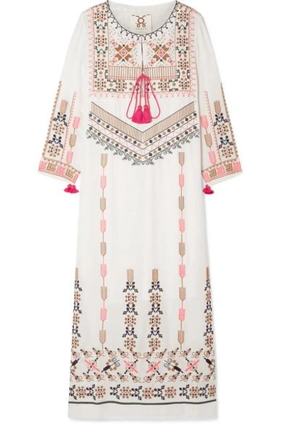 Shop Figue Josefina Embroidered Silk-georgette Kaftan In White