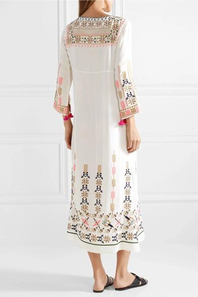 Shop Figue Josefina Embroidered Silk-georgette Kaftan In White
