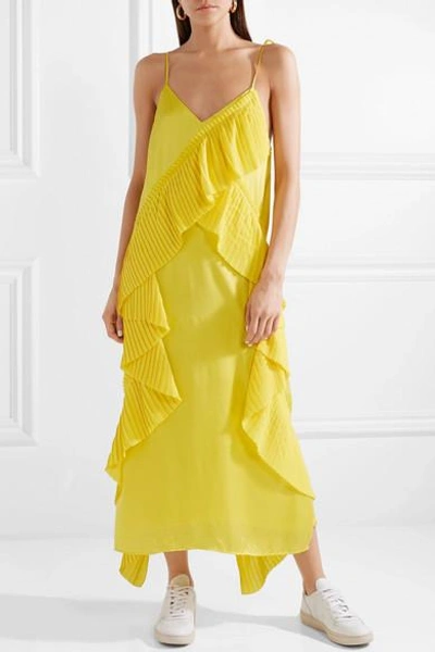 Shop Kenzo Pleated Ruffled Crepe And Satin Midi Dress