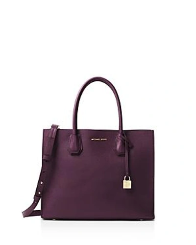 Shop Michael Michael Kors Studio Mercer Convertible Large Leather Tote In Damson Purple/gold