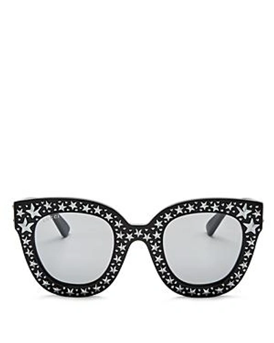 Shop Gucci Women's Oversized Swarvoski Stars Cat Eye Sunglasses, 50mm In Black/flash Silver Mirror