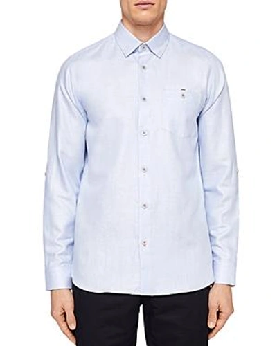 Shop Ted Baker Jaames Linen Regular Fit Button-down Shirt In Light Blue