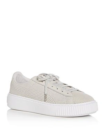 Shop Puma Women's Basket Perforated Nubuck Leather Lace Up Platform Sneakers In Gray/silver
