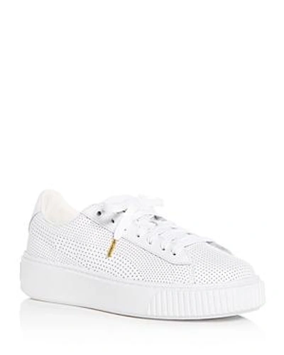 Shop Puma Women's Basket Perforated Leather Lace Up Platform Sneakers In White/gold
