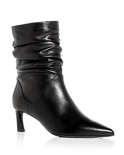Shop Stuart Weitzman Women's Demibenatar Leather Slouch Mid Heel Booties In Black