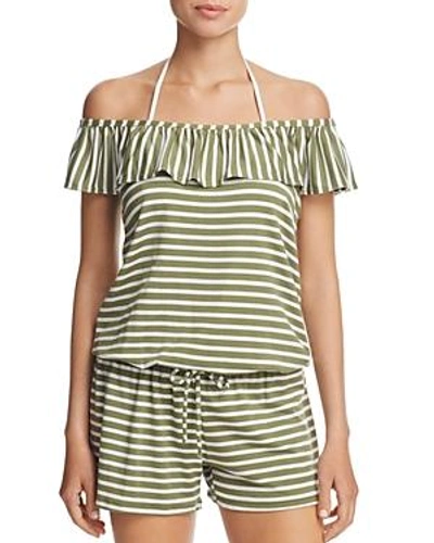 Shop Splendid Stripe Covers Romper Swim Cover-up In Olive