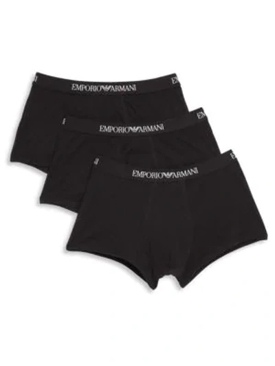 Shop Emporio Armani Men's Pure Cotton 3-pack Trunks In Black