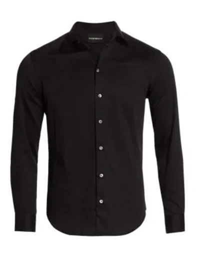 Shop Giorgio Armani Classic Cotton Button-down Shirt In Black