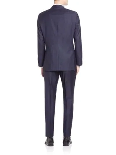 Shop Hickey Freeman Pinstriped Woolen Suit In Navy