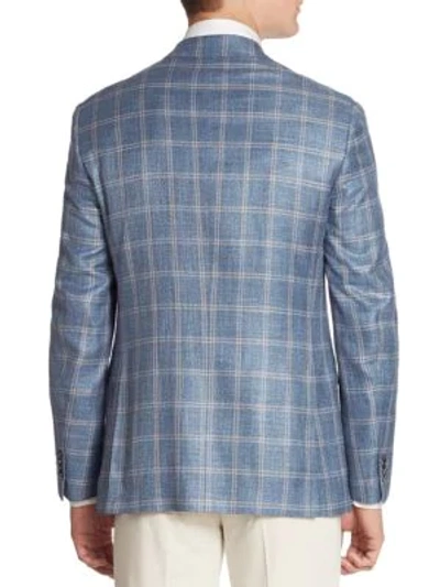 Shop Saks Fifth Avenue Collection Oversized Plaid Silk Blend Jacket In Teal