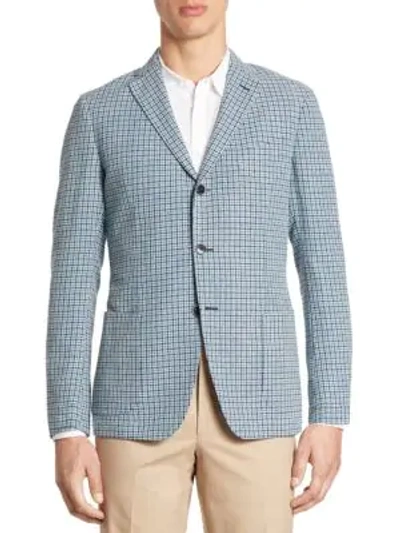 Shop Saks Fifth Avenue Collection Slim-fit Hatch Stitch Plaid Sportcoat In Teal