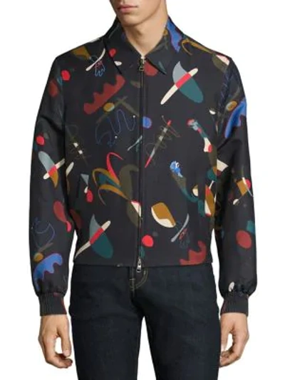 Shop Ferragamo Runway Abstract-print Silk & Cotton Blouson Jacket In Navy