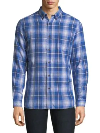 Shop Surfsidesupply Plaid Cotton Casual Button-down Shirt In Navy Blazer