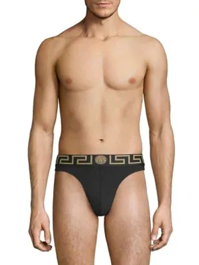 Shop Versace Men's Stretch-cotton Thong In Black