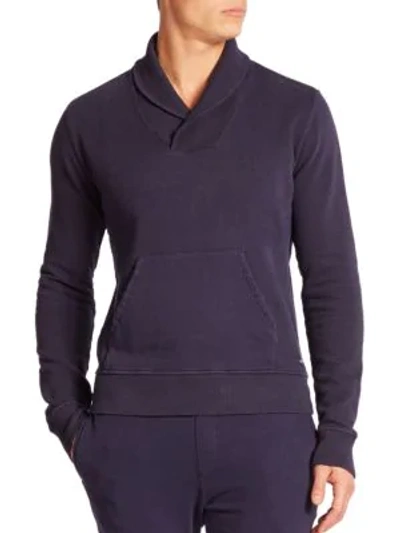 Shop Wahts Cotton & Cashmere Shawl-collar Sweater In Night Blue