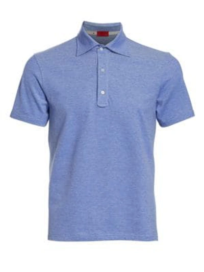 Shop Isaia Heathered Cotton Polo In Light Blue