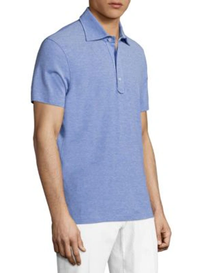 Shop Isaia Heathered Cotton Polo In Light Blue