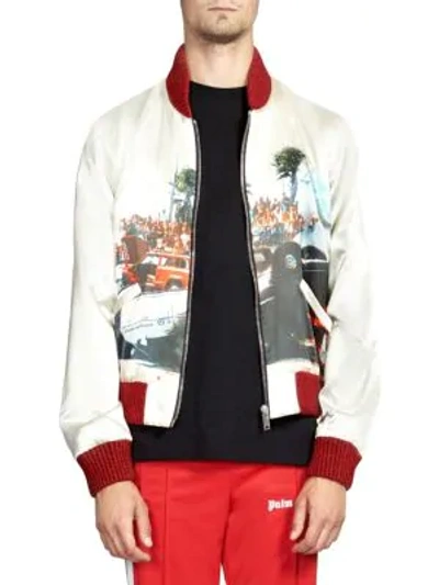 Shop Palm Angels Riot Printed Bomber Jacket In Off White Multi