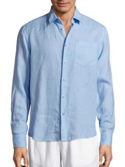 Shop Vilebrequin Lagoon Linen Shirt In Blue