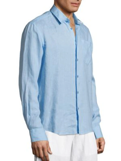 Shop Vilebrequin Lagoon Linen Shirt In Blue