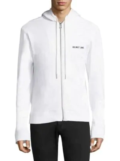 Shop Helmut Lang Basic Cotton Zip-up Hoodie In White Black