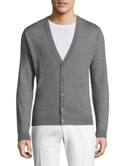 Shop Isaia Men's Ribbed Wool Cardigan In Avio