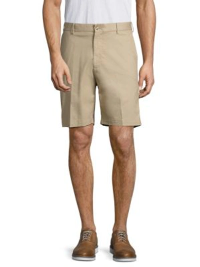 Shop Peter Millar Twill Flat-front Shorts In Khaki