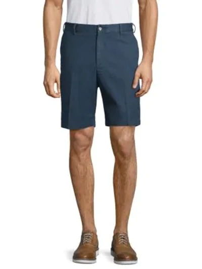 Shop Peter Millar Twill Flat-front Shorts In Navy