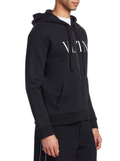 Shop Valentino Logo Zip Up Hoodie In Black