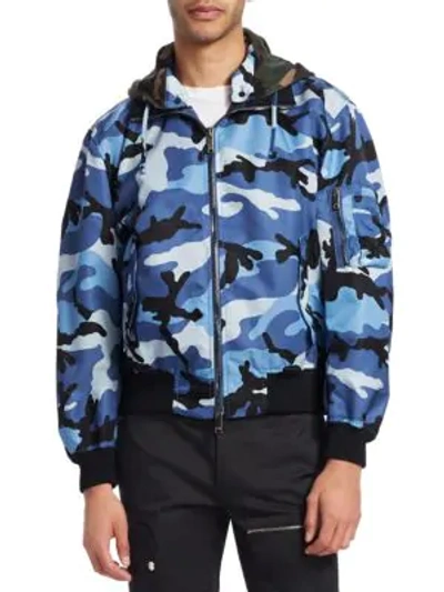 Shop Valentino Camouflage Bomber Jacket In Blue Camo