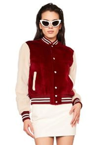 Shop Saint Laurent Mink Fur Teddy Bomber Jacket In Red