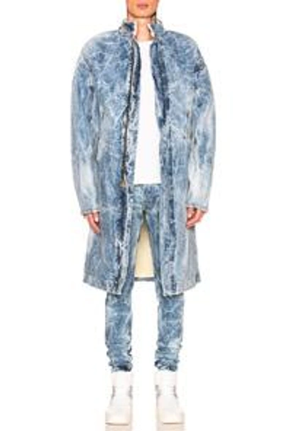 Shop Fear Of God Selvedge Denim Holy Water Deckcoat With Sherpa Lining In Blue,ombre & Tie Dye