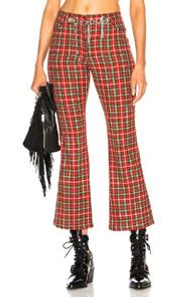 Shop Miaou Morgan Pant With Circular Tassel Belt In Checkered & Plaid,red