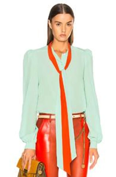Shop Givenchy Contrast Tie Neck Blouse In Green,orange