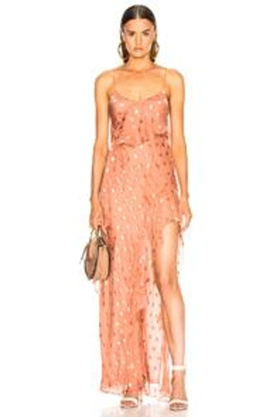 Shop Michelle Mason Strappy Ruffle Gown In Polka Dots,pink