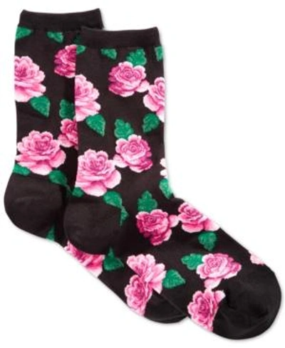 Shop Hot Sox Women's Rose Print Fashion Crew Socks In Black