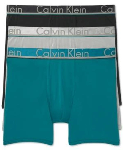 Shop Calvin Klein Men's Comfort Microfiber Boxer Brief 3 Pack In Black/deep Teal/light Grey