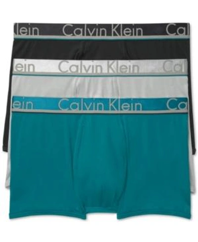 Shop Calvin Klein Men's Comfort Microfiber Trunk 3 Pack In Black/deep Teal/light Grey
