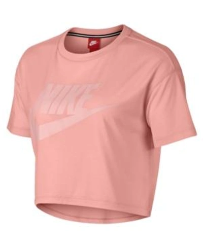 Shop Nike Sportswear Essential Cropped Top In Bleached Coral/sail
