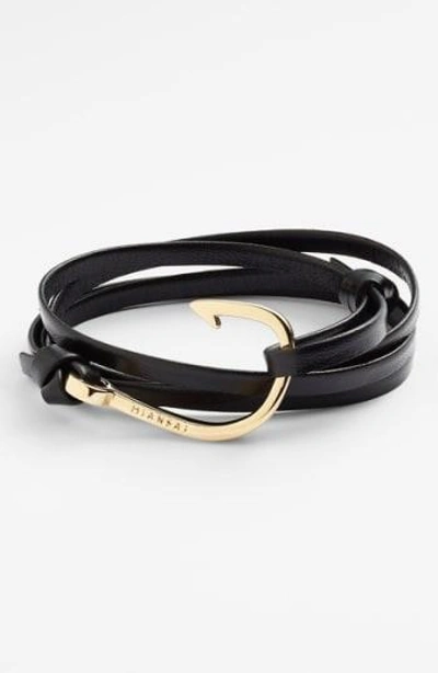 Shop Miansai Gold Hook Leather Bracelet In Black