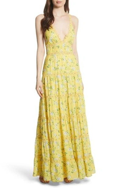 Shop Alice And Olivia Karolina Print Maxi Dress In Spring Primrose-lemon