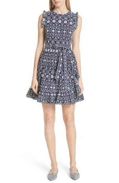 Shop Kate Spade Eyelet Fit & Flare Dress In Rich Navy/ Fresh White