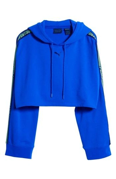 Shop Puma By Rihanna Hooded Crop Sweatshirt In Dazzling Blue