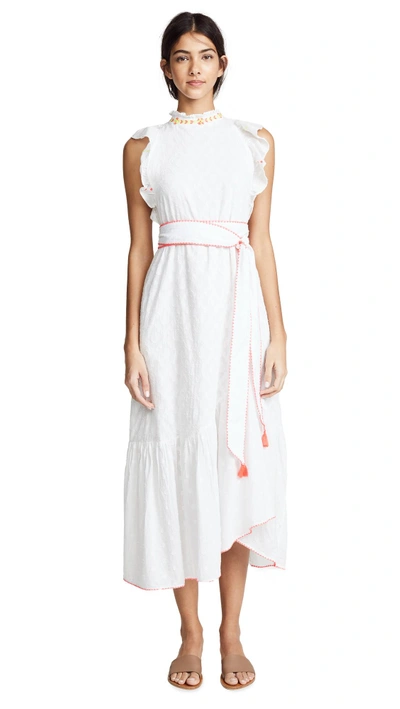 Shop Banjanan Bulbul Dress In White Cotton Dobby