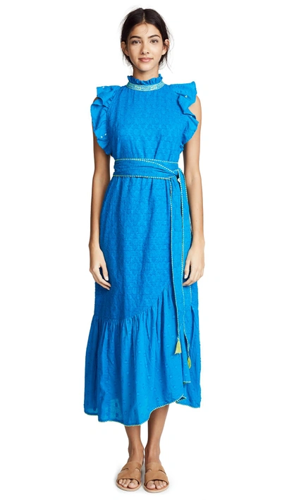 Shop Banjanan Bulbul Dress In Turquoise Cotton Dobby