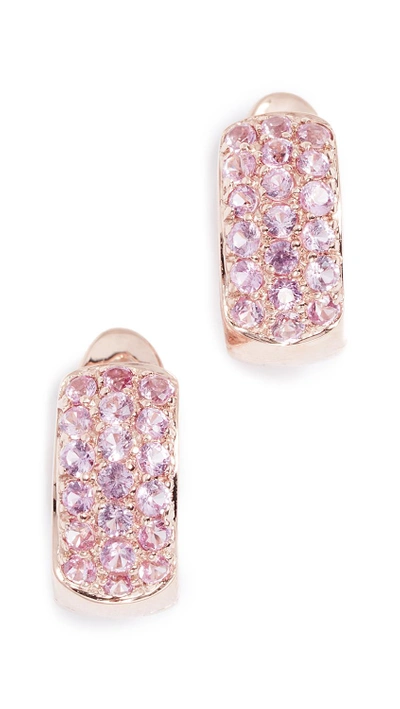 Shop Dana Rebecca 14k Gold Pink Sapphire Huggie Earrings In Pink/gold
