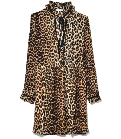 Shop Ganni Fairfax Georgette Short Dress In Leopard In Print
