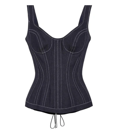 Shop Mugler Denim Bustier Top In Blue