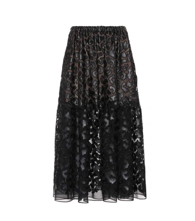 Shop Stella Mccartney Faux Leather Embroidered Midi Skirt In Black