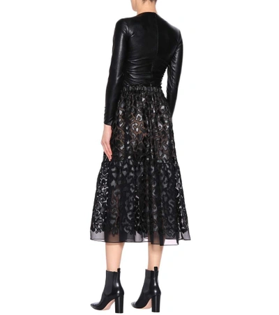 Shop Stella Mccartney Faux Leather Embroidered Midi Skirt In Black